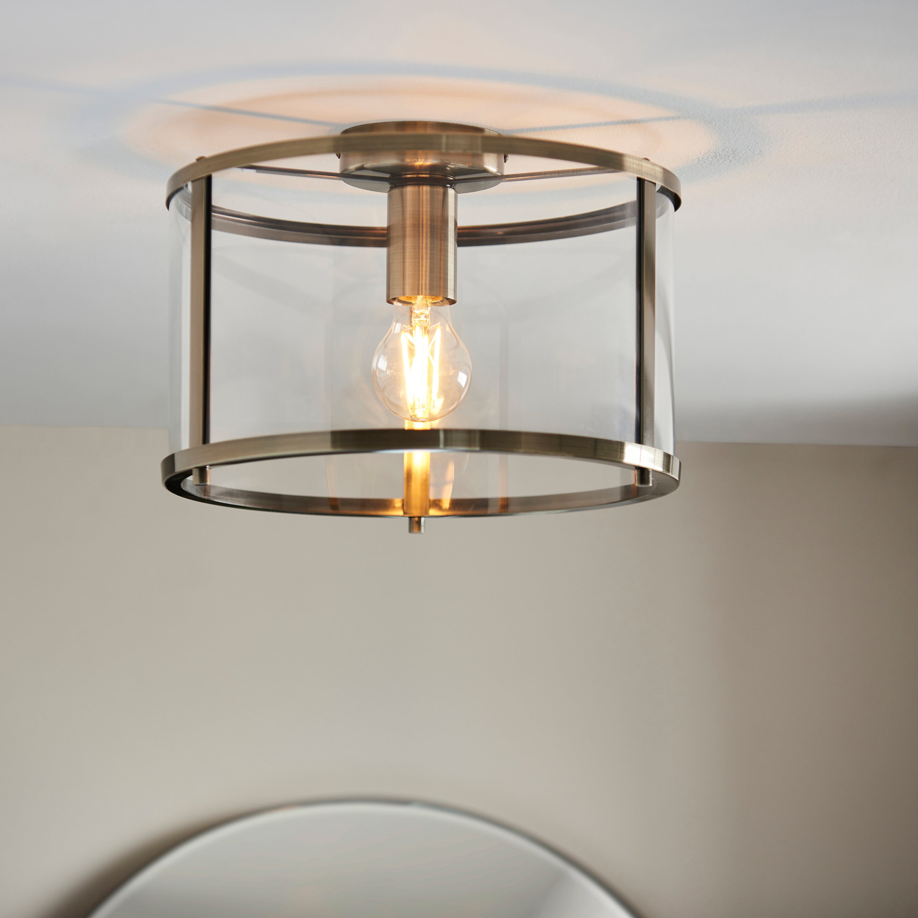 Abern Antique Brass & Clear Glass Ceiling Light